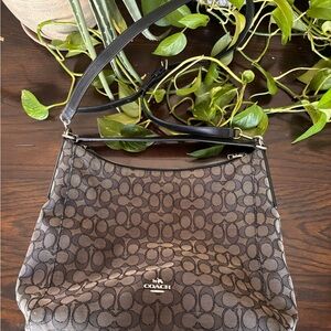 Coach Dark Brown and Black Signature Shoulder Bag